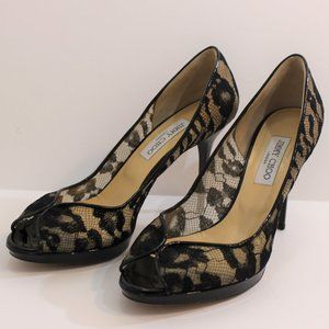 JIMMY CHOO Black Lace PeepToe Stiletto Heel 42